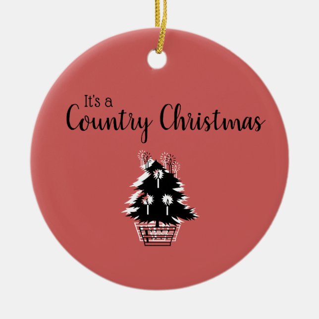 Retro Country Weihnachten Rot und Beige Keramik Ornament (Vorne)