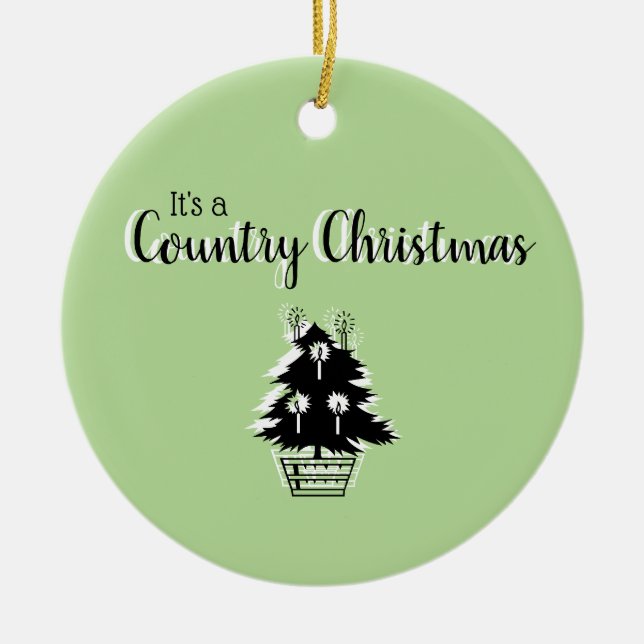 Retro Country Weihnachtsbaum Grün Keramik Ornament (Vorne)