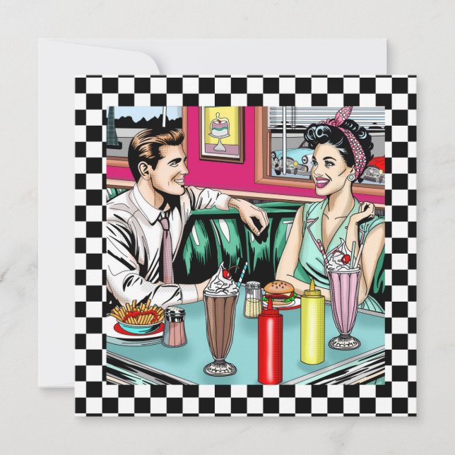 Retro-Couple aus den 50er Jahren bei Diner Blank Karte (Vorderseite)