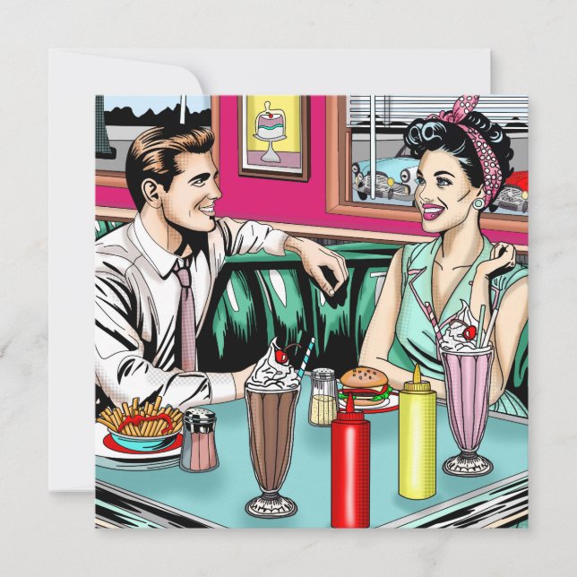 Retro-Couple aus den 50er Jahren bei Diner Blank Karte (Vorderseite)
