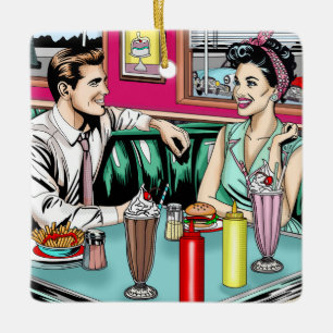 Retro Couple aus den 50er Jahren bei Diner Keramikornament
