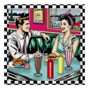 Retro Couple aus den 50er Jahren bei Diner Poster