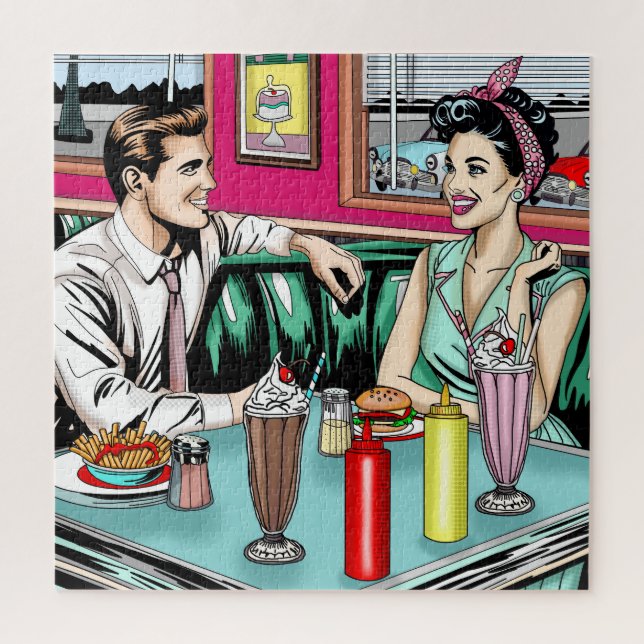 Retro Couple aus den 50er Jahren bei Diner Puzzle (Vertikal)