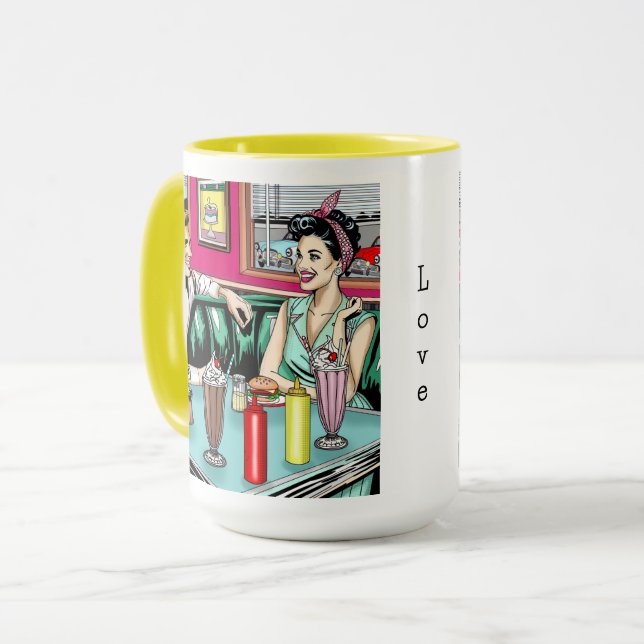 Retro Couple aus den 50er Jahren bei Diner Tasse (Vorderseite Links)