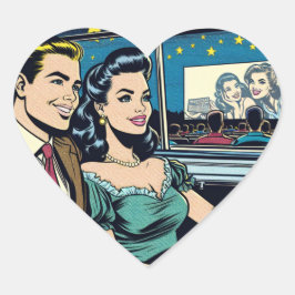 Retro Couple beim Drive-In-Film Herz-Aufkleber
