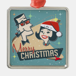 Retro Couple Christmas Vintag Urlaub in den 50er J Ornament Aus Metall