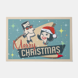 Retro Couple Frohe Weihnachten Vintager Urlaub Fußmatte