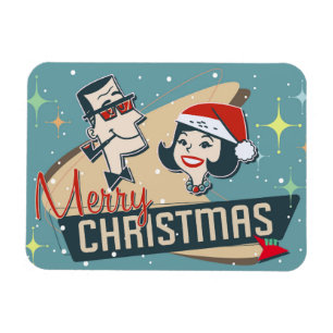 Retro Couple Frohe Weihnachten Vintager Urlaub Magnet