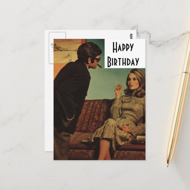 Retro Couple Happy Birthday Postkarte (Vorderseite/Rückseite Beispiel)