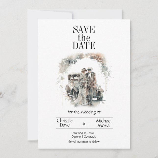 Retro Couple in Pastel Wedding Save The Date (Vorderseite)