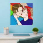 Retro Couple Kiss Pop Art Wandaufkleber<br><div class="desc">Niedlicher Retro-Mann und -Frau küsst mit farbenfrohen Kunstwerken im Pop.</div>