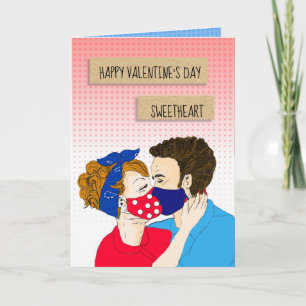 Retro Couple Kissing mit Facemask Valentinstag Karte