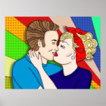 Retro Couple Kissing, Pop Art Poster der 50er Jahr<br><div class="desc">1950er Jahre Retro Couple Kissing Pop Art Style 1950er handgezeichnete Kunst.</div>