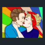 Retro Couple Kissing, Pop Art Poster der 50er Jahr<br><div class="desc">1950er Jahre Retro Couple Kissing Pop Art Style 1950er handgezeichnete Kunst.</div>
