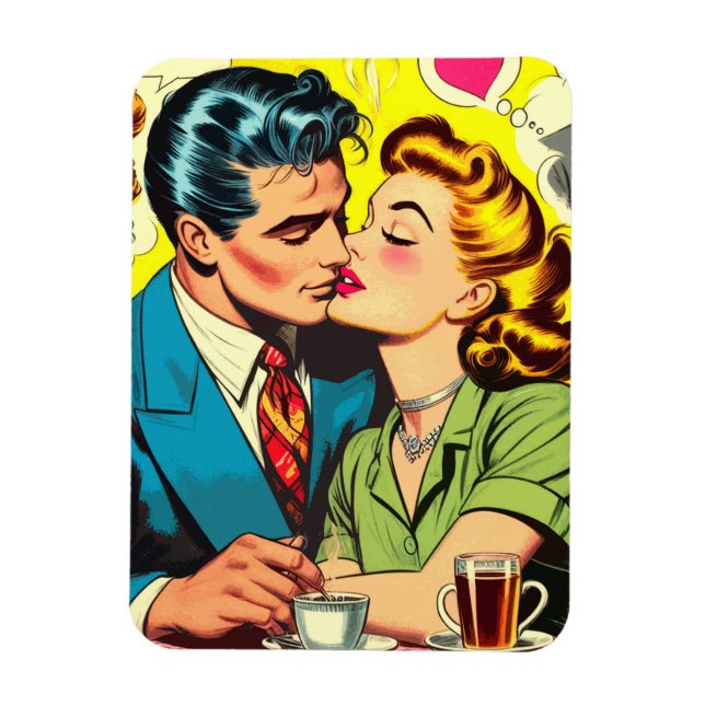 Retro Couple Liebe Comic Magnet (Vertikal)