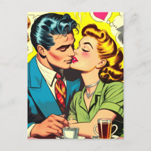 Retro Couple Liebe Comic Postkarte