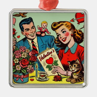 Retro Couple Liebe Valentine's Comicen Ornament Aus Metall