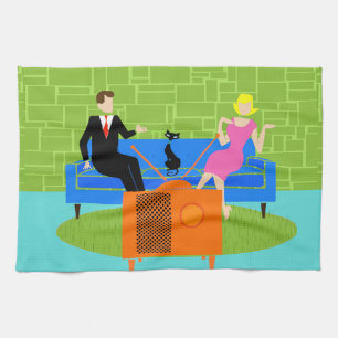 Retro Couple mit Cat Küchentuch