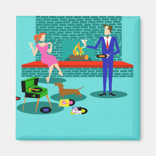 Retro Couple mit Dog Magnet