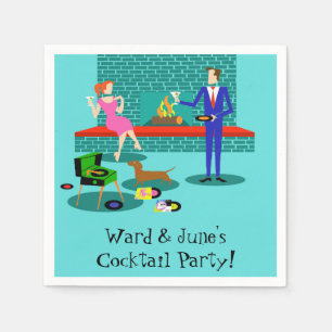 Retro Couple mit Dog Paper Napkins Serviette