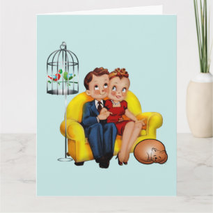 RETRO COUPLE mit KatzenGLÜCKSKARTEN Karte