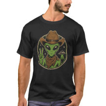 Retro-Cowboy-Alien-Friedenszeichen Vintage-Weltrau