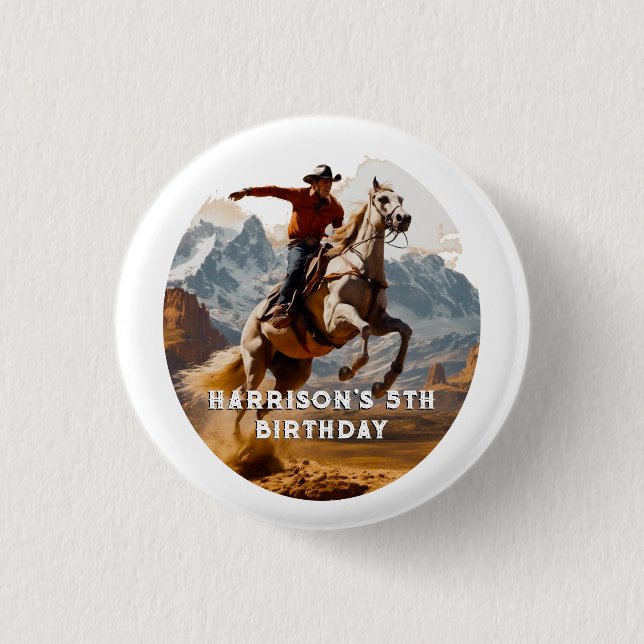 Retro Cowboy and Pferd Western Button (Vorderseite)