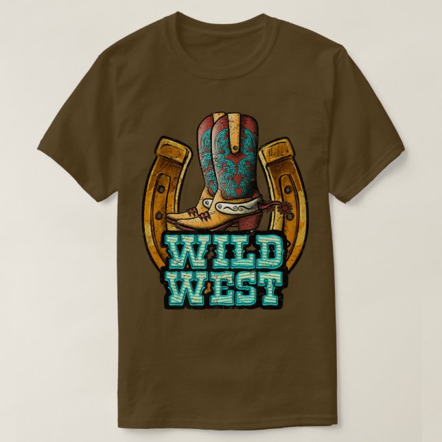 Retro Cowboy Boots Horseshoe Wild West Western Cou T-Shirt (Design vorne)