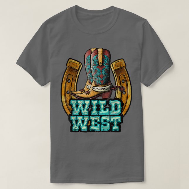 Retro Cowboy Boots Horseshoe Wild West Western Cou T-Shirt (Design vorne)