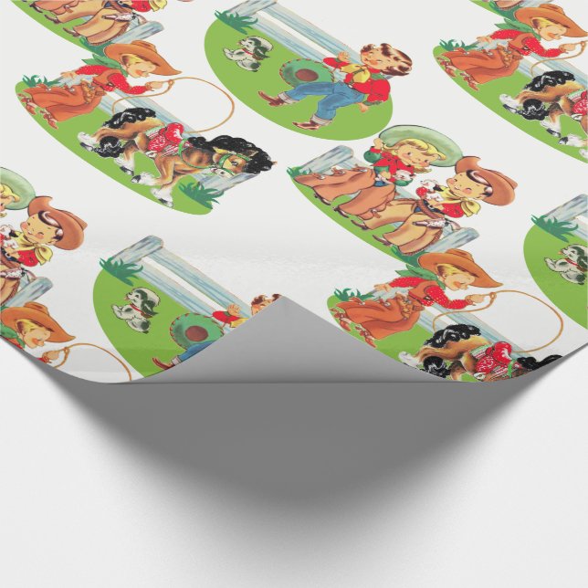 Retro Cowboy-Cowgirl-Kindergeburtstag Geschenkpapier (Ecke)