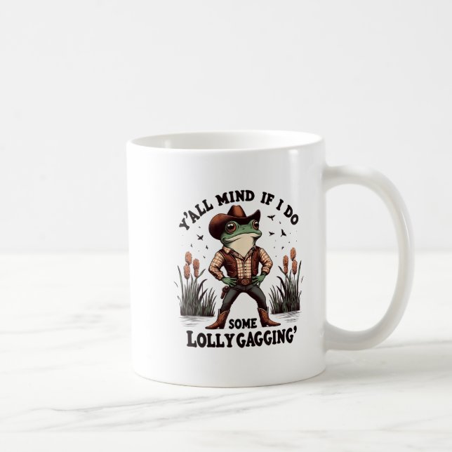 Retro Cowboy Frog Meme Y'all Mind If I Do Some Lol Kaffeetasse (Rechts)