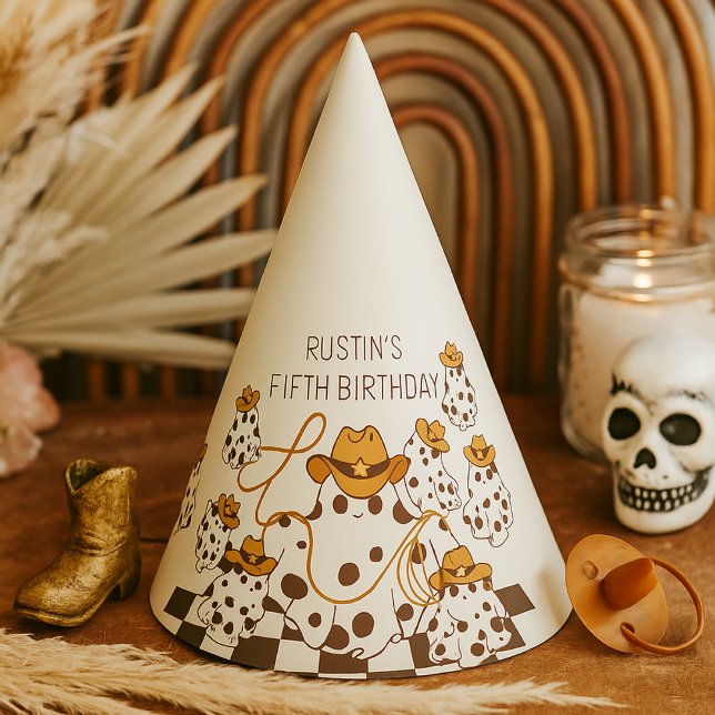 Retro Cowboy Halloween Schachbrettmuster Geburtsta Partyhütchen (Von Creator hochgeladen)