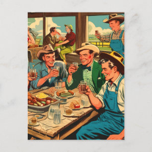 Retro Cowboys Comicen Postkarte