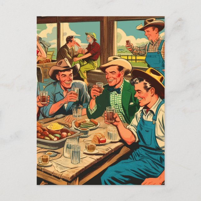 Retro Cowboys Comicen Postkarte (Vorderseite)