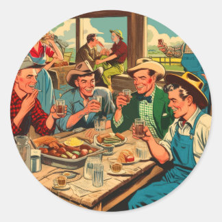 Retro Cowboys Comicen Runder Aufkleber