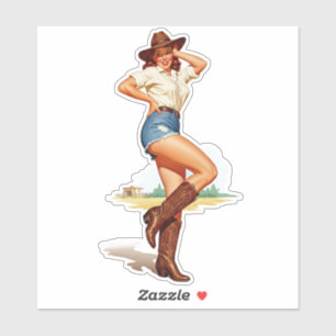 Retro Cowgirl Button-up Art Aufkleber