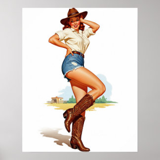 Retro Cowgirl Button-up Art Poster