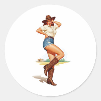 Retro Cowgirl Button-up Art Runder Aufkleber