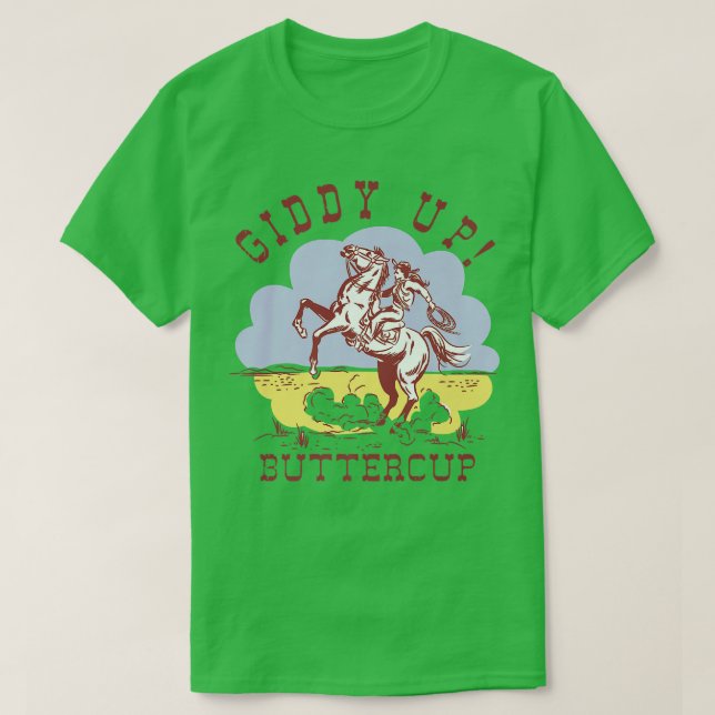 Retro Cowgirl halten Ihre Pferdegiddy Up Western K T-Shirt (Design vorne)