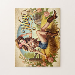 Retro-Cowgirl im Western-Pin-Up-Stil für Mai Puzzle