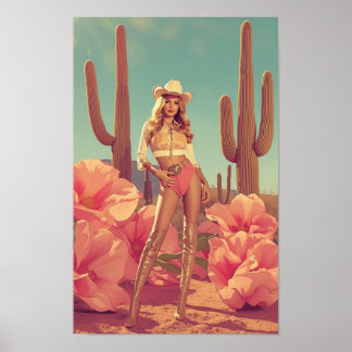 Retro Cowgirl Pin-Up – 1970s Western Desert Poster