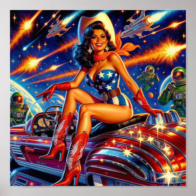 Retro Cowgirl Pin-Up Poster (Vorne)