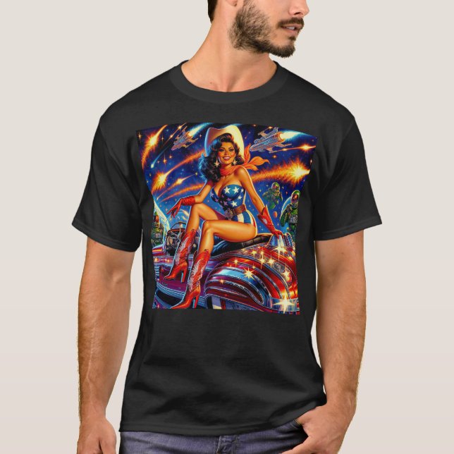 Retro Cowgirl Pin-Up T-Shirt (Vorderseite)