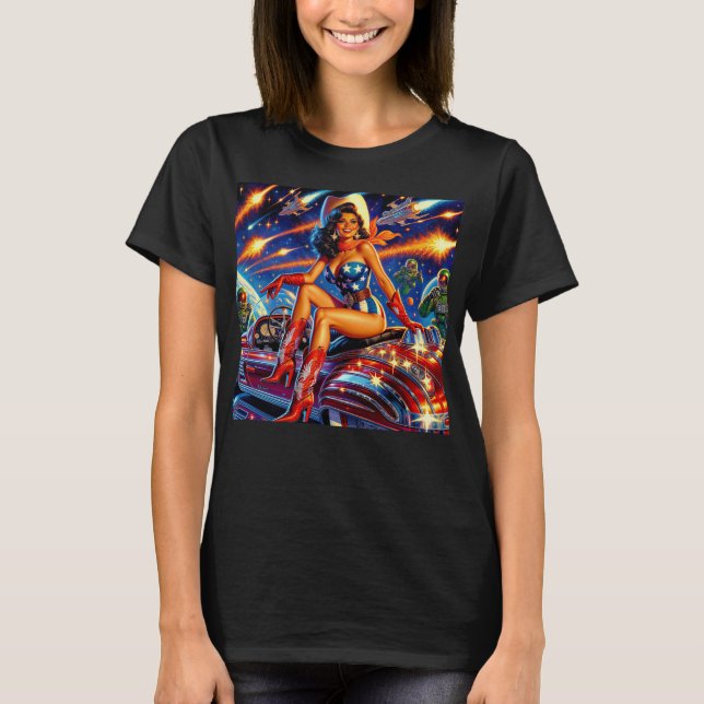 Retro Cowgirl Pin-Up T-Shirt (Vorderseite)