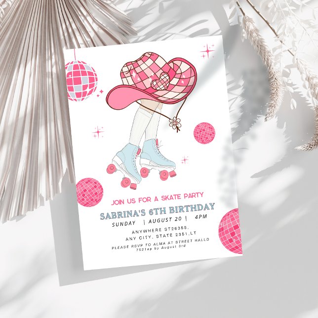 Retro Cowgirl Rollerskating Einladung zum Geburtst (Von Creator hochgeladen)