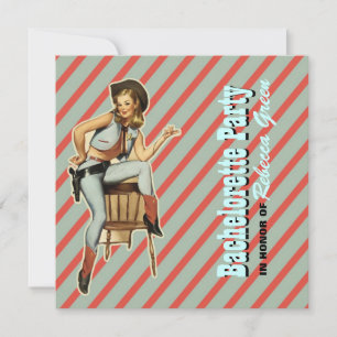 Retro Cowgirl Western Country Junggeselinnen-Absch Einladung