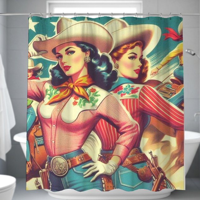 Retro-Cowgirls Button-ups Duschvorhang (Von Creator hochgeladen)