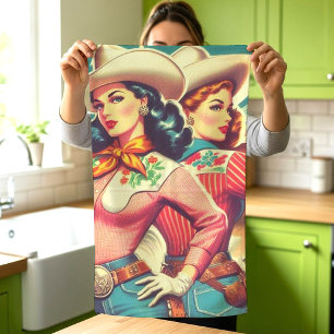 Retro-Cowgirls Button-ups Geschirrtuch