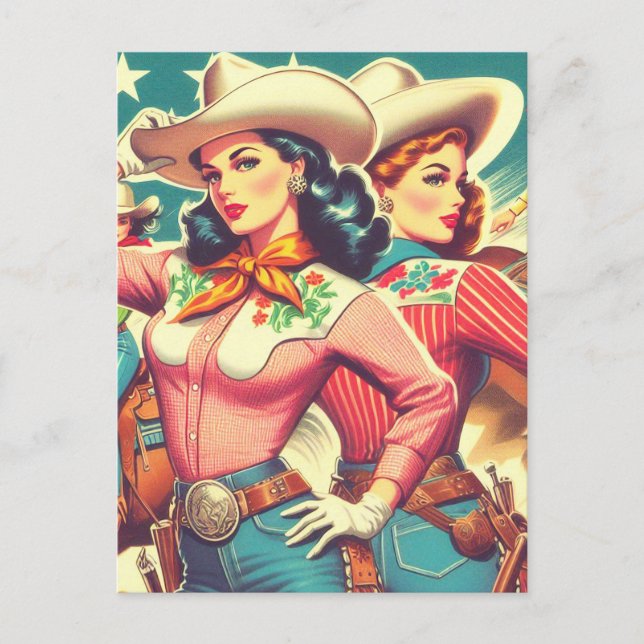 Retro-Cowgirls Button-ups Postkarte (Vorderseite)
