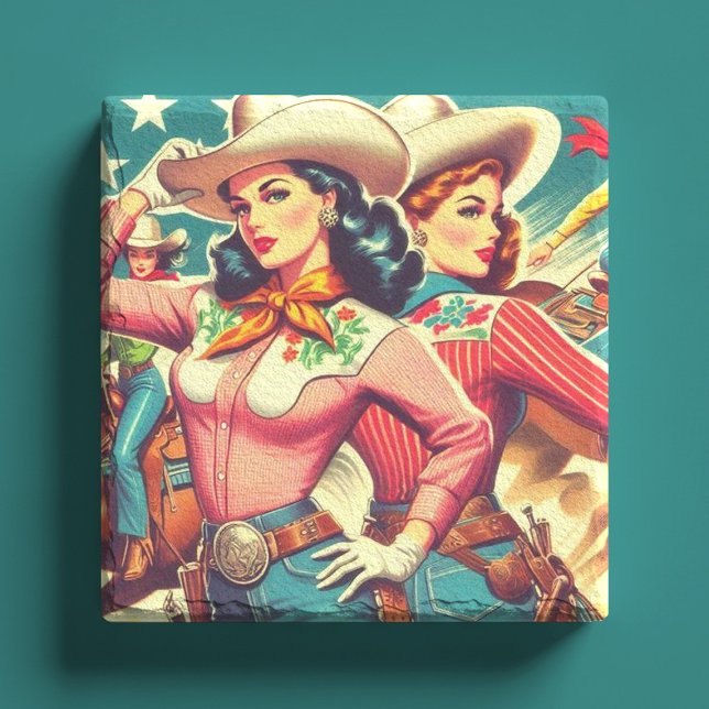 Retro-Cowgirls Button-ups Steinuntersetzer (Von Creator hochgeladen)